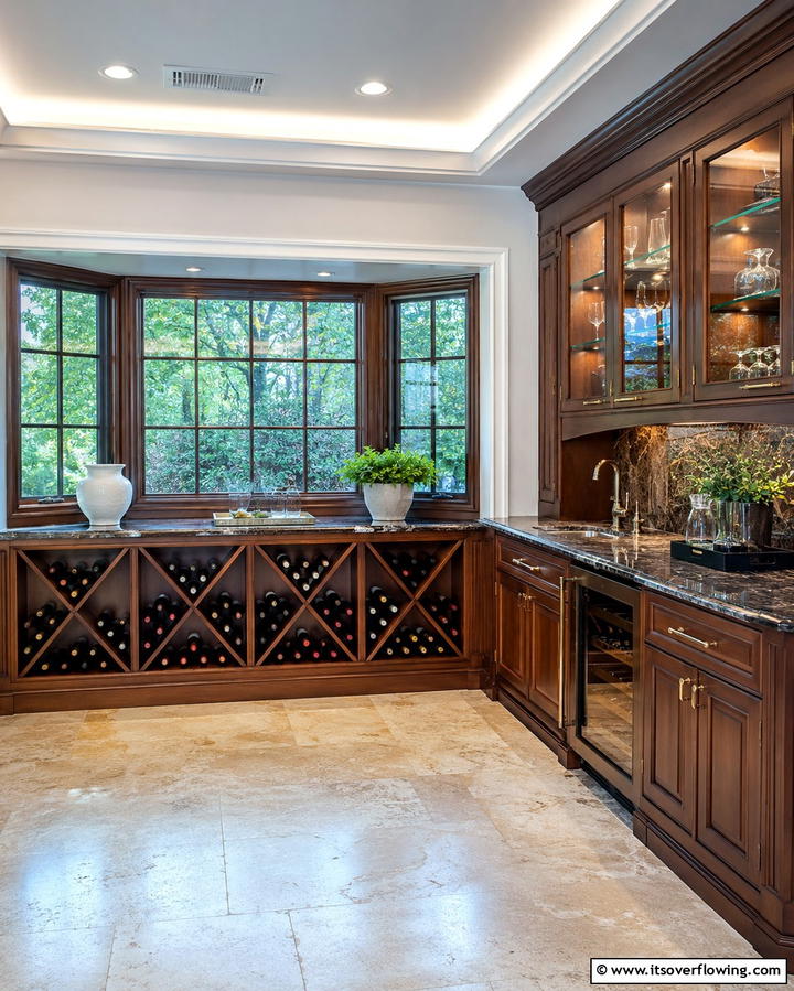 Built In Wine Rack - 25 Kitchen Bay Window Ideas for a Bright Cooking Space