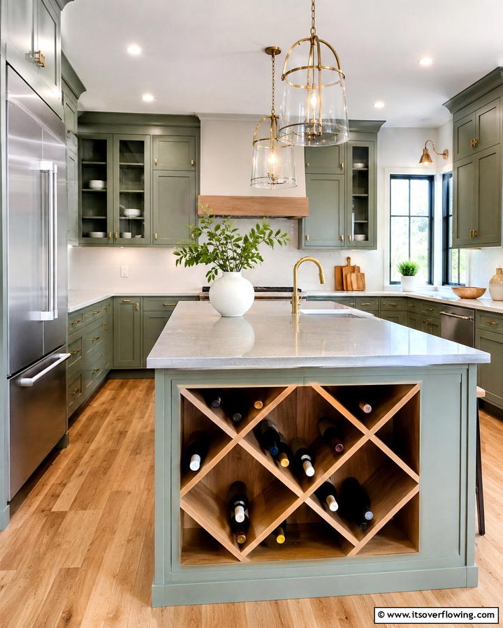 Built In Wine Rack - 25 Farmhouse Kitchen Island Ideas for Rustic Charm