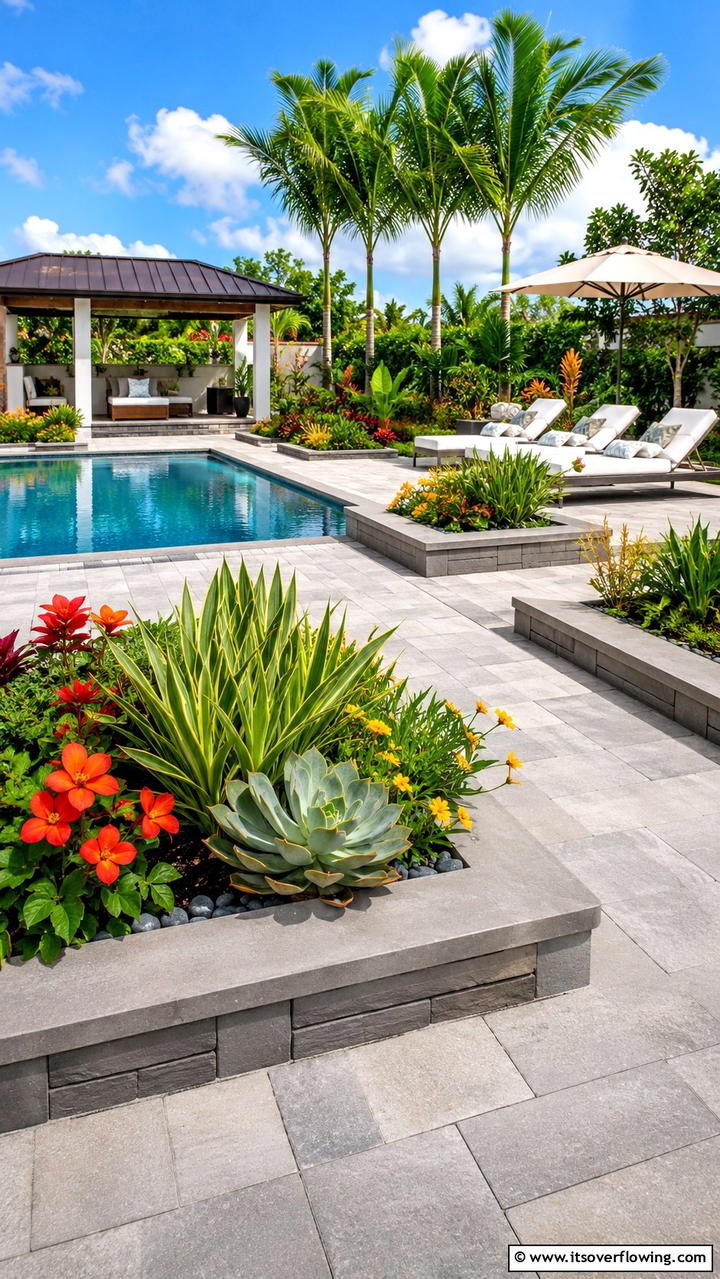 Built in Planter Boxes - 30 Concrete Pavers Around Pool Ideas for Durable Style