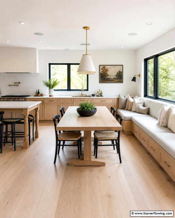Built in Seating Area - 30 Kitchens Without Upper Cabinets for Open Concepts