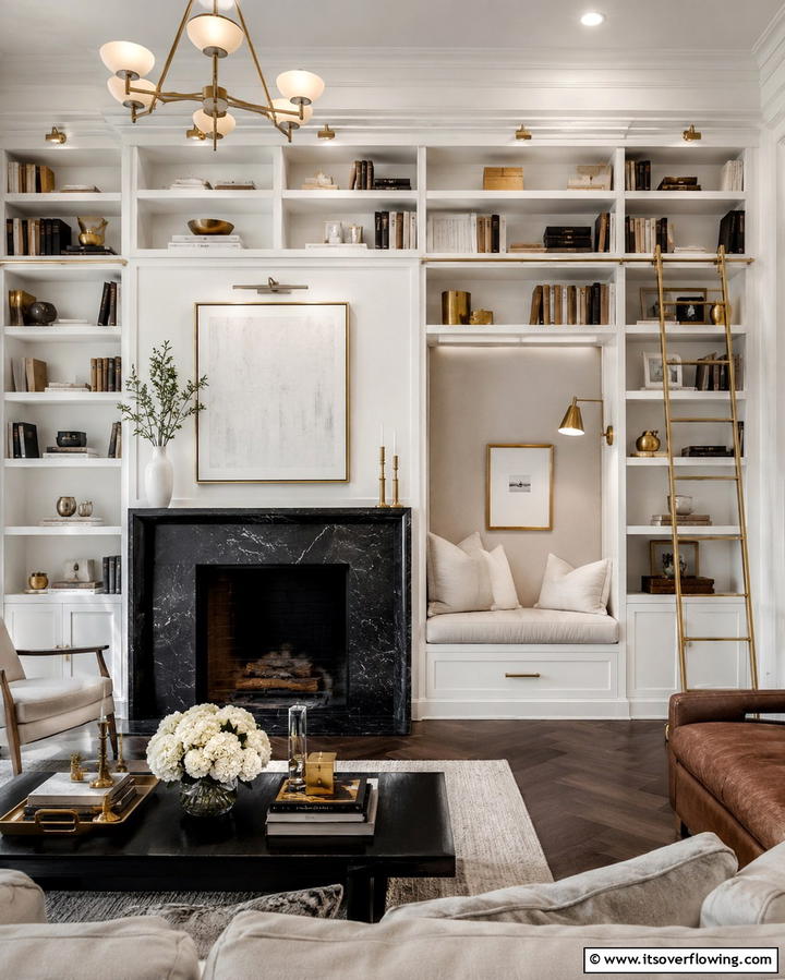 Built in Shelves with Seating Alcove - 25 Fireplace Seating Ideas to Cozy Up Your Living Room
