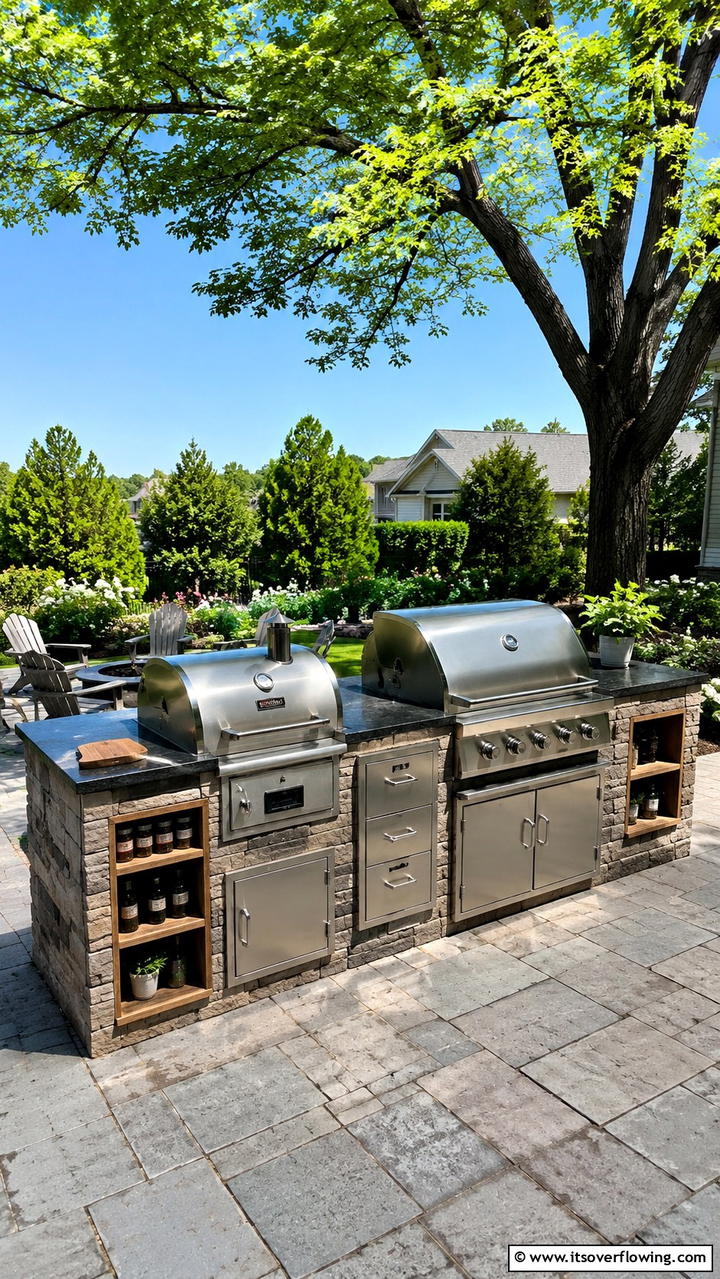 Built in Smoker Integration - 30 BBQ Island Ideas for Ultimate Outdoor Entertaining