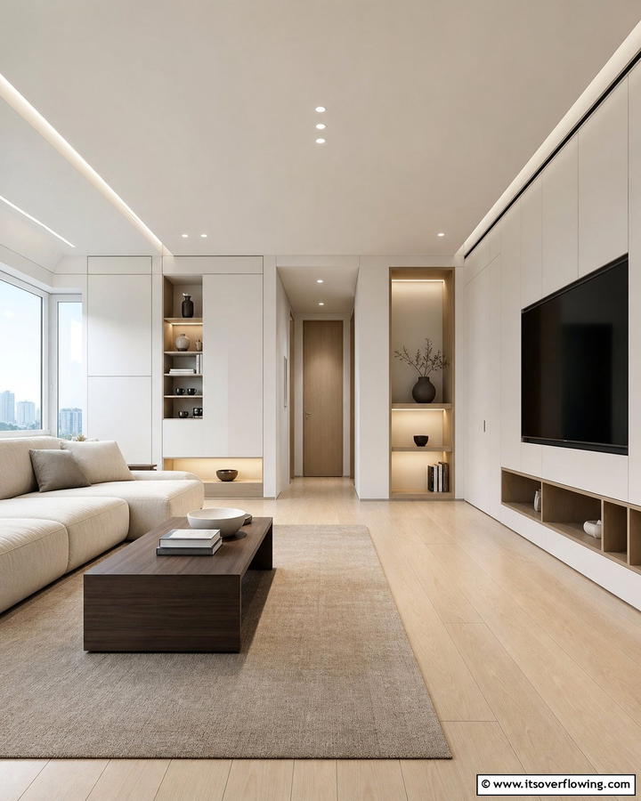 Built in Storage Solutions - 20 Korean Living Room Ideas for a Minimalist Space