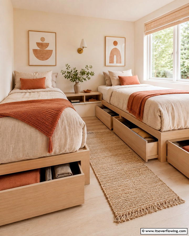 Built in Storage Under Beds - 25 Shared Bedroom Ideas for Small Rooms to Maximize Space