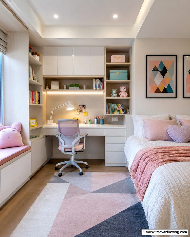 Built in Study Nook - 25 Girl Room Ideas for 10-year-olds- Creative & Fun Designs
