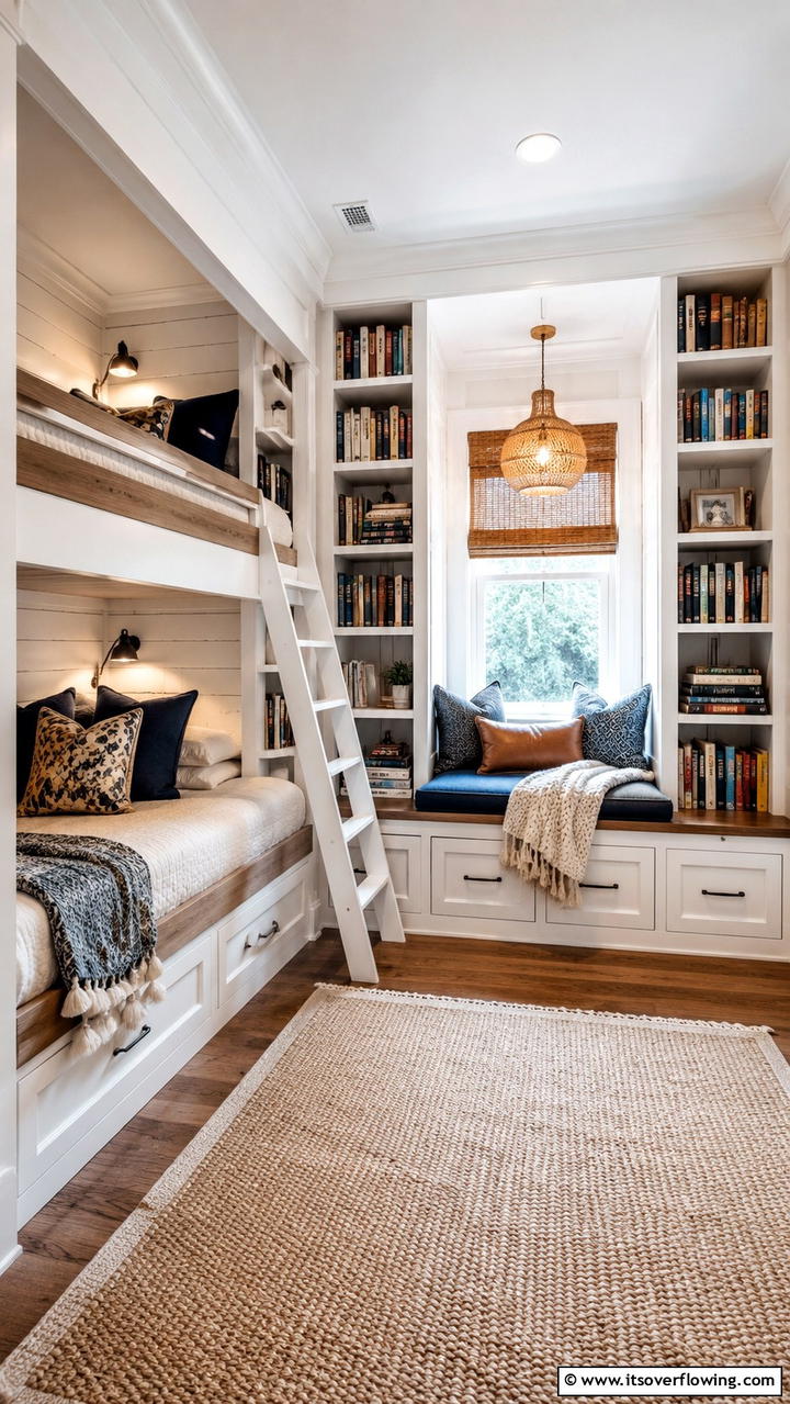 Bunk Room with Customized Reading Nook - 30 Bunk Room Ideas for Fun and Functional Kids’ Spaces