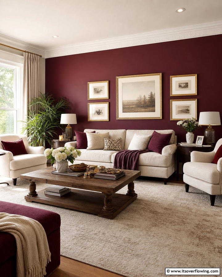 Burgundy Accent WallExact - 25 Burgundy Living Room Ideas for a Rich and Cozy Look