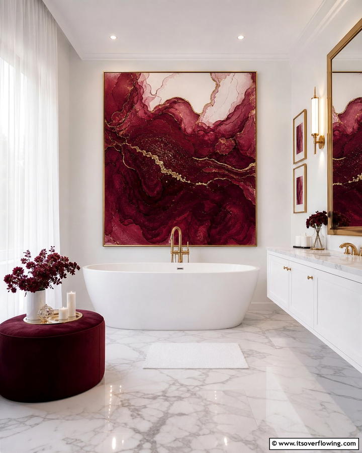 Burgundy Artwork - 25 Elegant Burgundy Bathroom Ideas for a Luxe Look