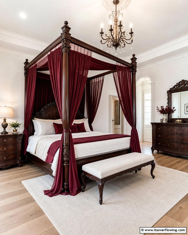 Burgundy Canopy Beds - 20 Luxurious Burgundy Bedroom Ideas for a Cozy Retreat