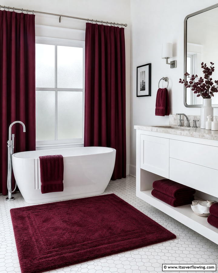 Burgundy Curtains and Rugs - 25 Elegant Burgundy Bathroom Ideas for a Luxe Look