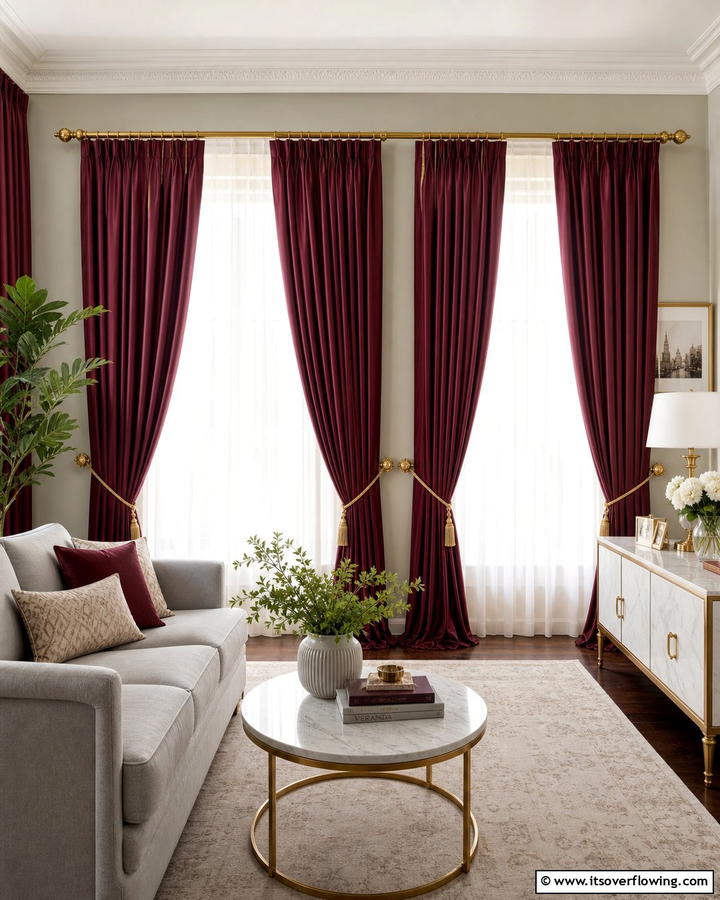 Burgundy Curtains for Elegance - 25 Burgundy Living Room Ideas for a Rich and Cozy Look