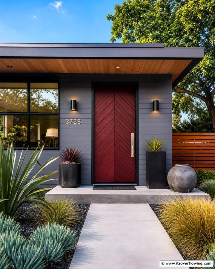 Burgundy Door with Chevron Pattern - 20 Elegant Burgundy Front Door Ideas for Your Home