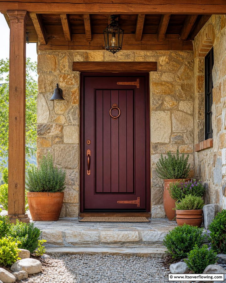 Burgundy Door with Copper Hardware - 20 Elegant Burgundy Front Door Ideas for Your Home