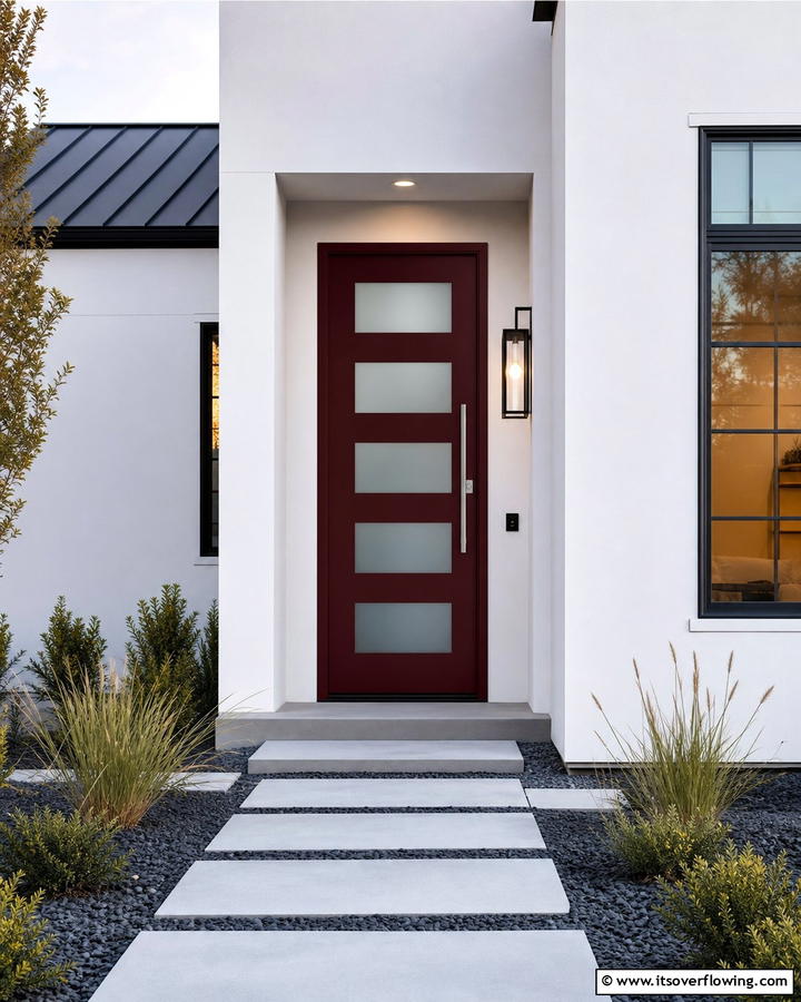 Burgundy Door with Frosted Glass Panels - 20 Elegant Burgundy Front Door Ideas for Your Home