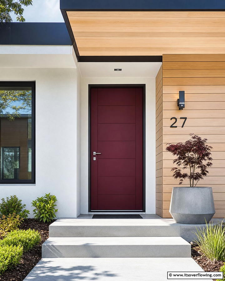 Burgundy Door with Minimalist Hardware - 20 Elegant Burgundy Front Door Ideas for Your Home