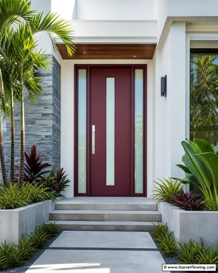 Burgundy Door with Vertical Glass Panels - 20 Elegant Burgundy Front Door Ideas for Your Home
