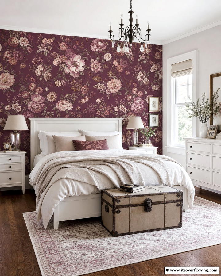 Burgundy Floral Wallpaper - 20 Luxurious Burgundy Bedroom Ideas for a Cozy Retreat