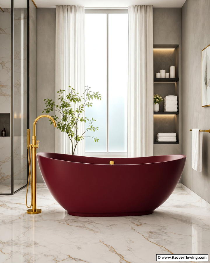 Burgundy Freestanding Bathtub - 25 Elegant Burgundy Bathroom Ideas for a Luxe Look
