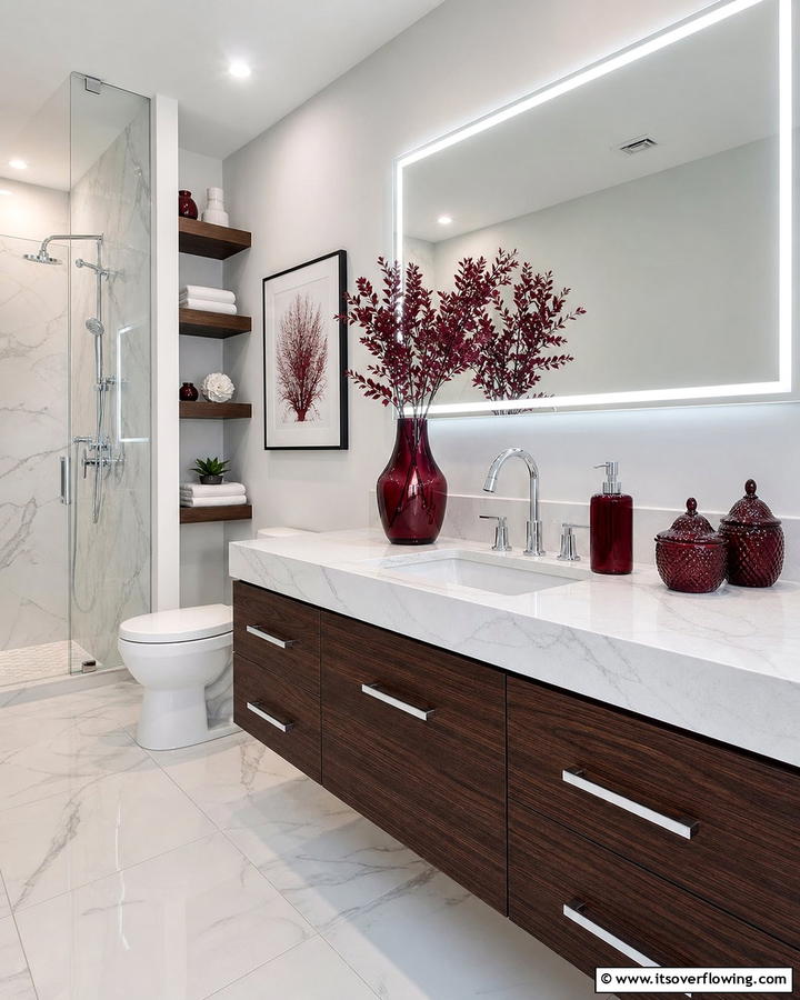 Burgundy Glass Accents - 25 Elegant Burgundy Bathroom Ideas for a Luxe Look