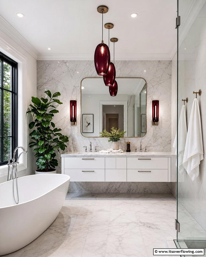 Burgundy Lighting Fixtures - 25 Elegant Burgundy Bathroom Ideas for a Luxe Look