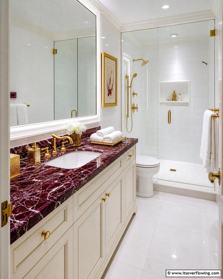 Burgundy Marble Countertops - 25 Elegant Burgundy Bathroom Ideas for a Luxe Look