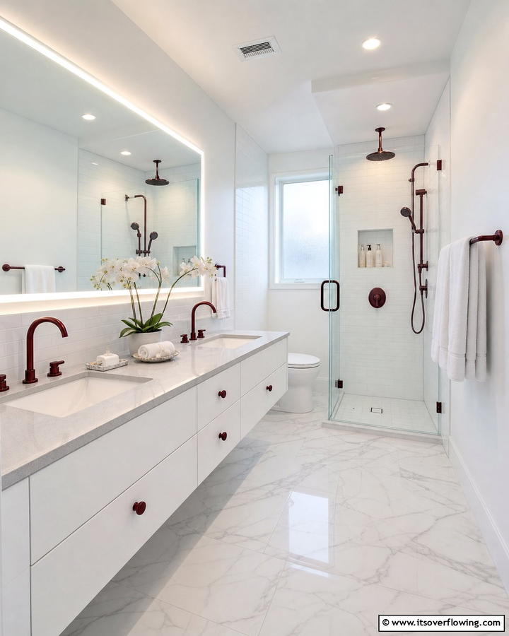 Burgundy Metallic Fixtures - 25 Elegant Burgundy Bathroom Ideas for a Luxe Look