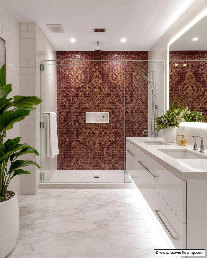 Burgundy Mosaic Designs - 25 Elegant Burgundy Bathroom Ideas for a Luxe Look