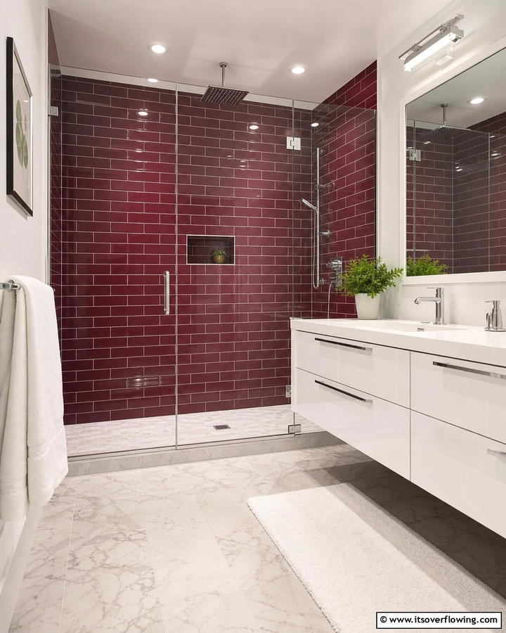 Burgundy Shower Tiles - 25 Elegant Burgundy Bathroom Ideas for a Luxe Look