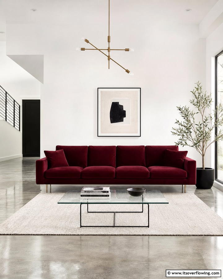 Burgundy Sofa in a Minimalist Setting - 25 Stunning Burgundy Sofa Ideas for Your Living Room