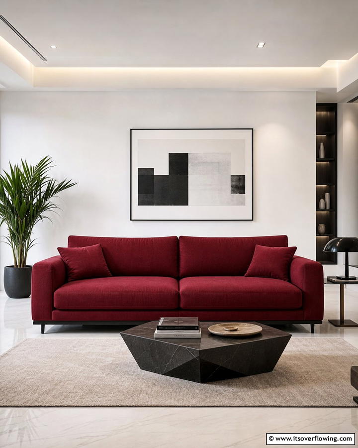 Burgundy Sofa in a Minimalist Space - 25 Stunning Burgundy Sofa Ideas for Your Living Room