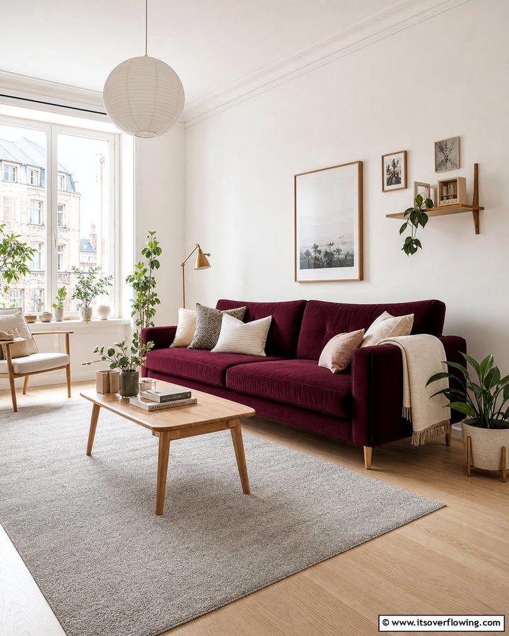 Burgundy Sofa in a Scandinavian Design - 25 Stunning Burgundy Sofa Ideas for Your Living Room