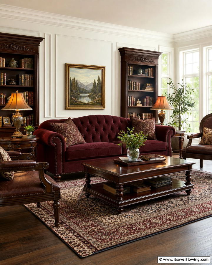 Burgundy Sofa with Dark Wood Furniture - 25 Stunning Burgundy Sofa Ideas for Your Living Room
