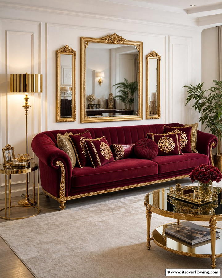 Burgundy Sofa with Gold AccentsExact - 25 Stunning Burgundy Sofa Ideas for Your Living Room