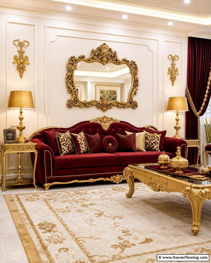 Burgundy Sofa with Gold AccentsOne - 25 Stunning Burgundy Sofa Ideas for Your Living Room