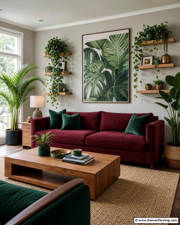 Burgundy Sofa with Green AccentsExact - 25 Stunning Burgundy Sofa Ideas for Your Living Room