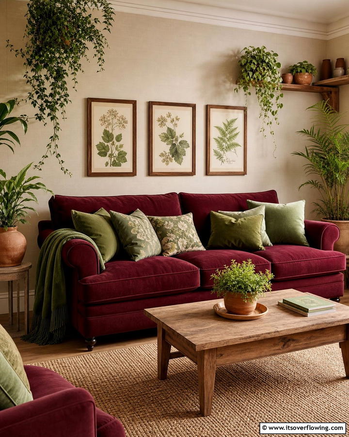 Burgundy Sofa with Green AccentsOne - 25 Stunning Burgundy Sofa Ideas for Your Living Room