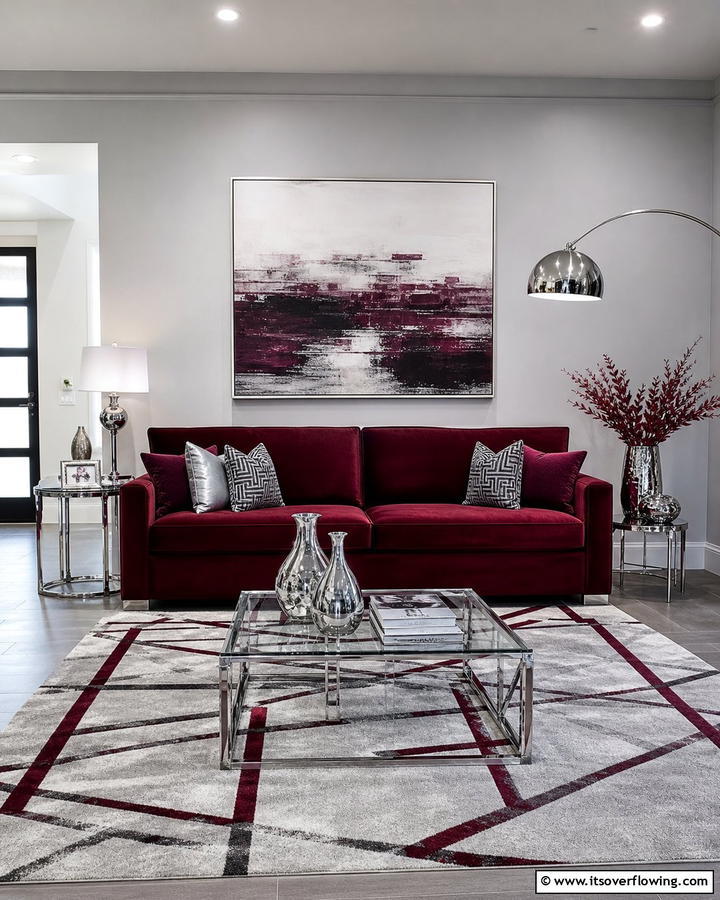 Burgundy Sofa with Metallic Accents - 25 Stunning Burgundy Sofa Ideas for Your Living Room