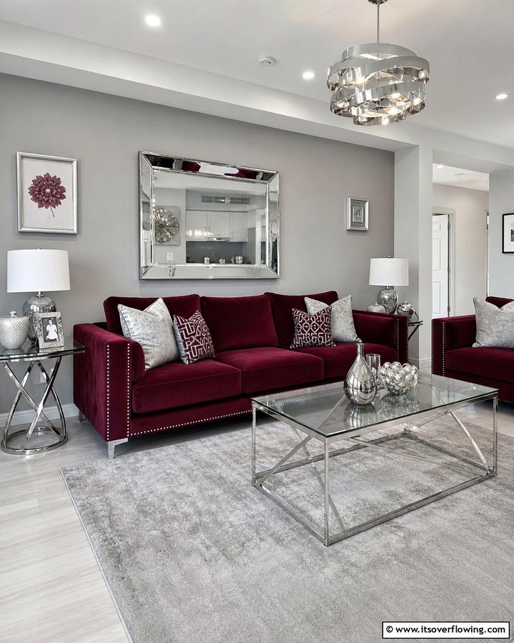 Burgundy Sofa with Metallic Silver Accents - 25 Stunning Burgundy Sofa Ideas for Your Living Room
