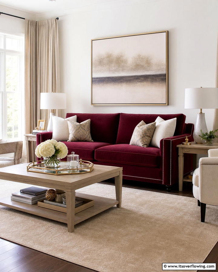 Burgundy Sofa with Neutral Accents - 25 Stunning Burgundy Sofa Ideas for Your Living Room