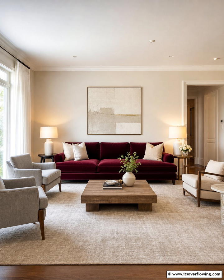 Burgundy Sofa with Neutral Tones - 25 Stunning Burgundy Sofa Ideas for Your Living Room