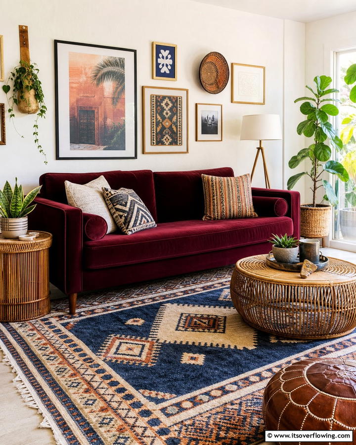 Burgundy Sofa with Patterned Rugs - 25 Stunning Burgundy Sofa Ideas for Your Living Room