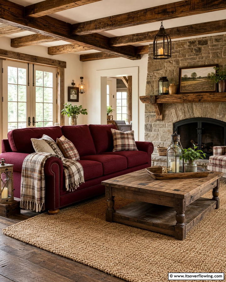 Burgundy Sofa with Rustic DecorOne - 25 Stunning Burgundy Sofa Ideas for Your Living Room