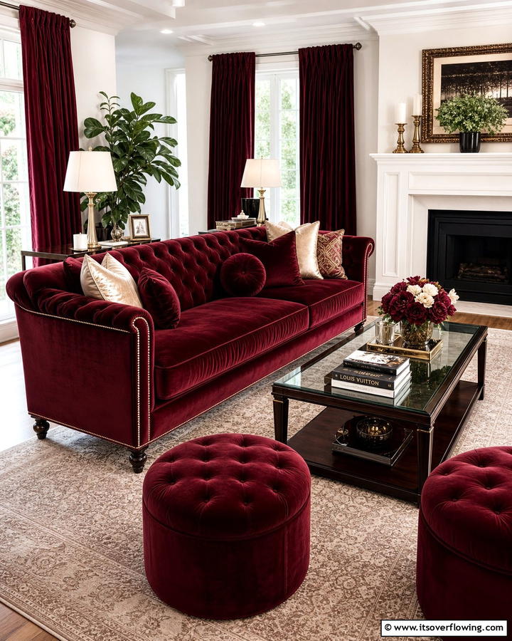 Burgundy Sofa with Velvet Textures - 25 Stunning Burgundy Sofa Ideas for Your Living Room
