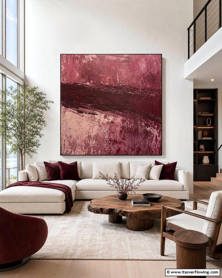Burgundy Statement Art - 25 Burgundy Living Room Ideas for a Rich and Cozy Look