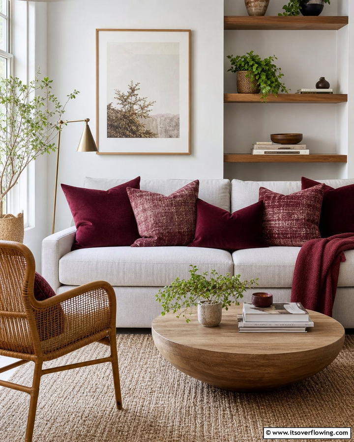 Burgundy Throw PillowsExact - 25 Burgundy Living Room Ideas for a Rich and Cozy Look