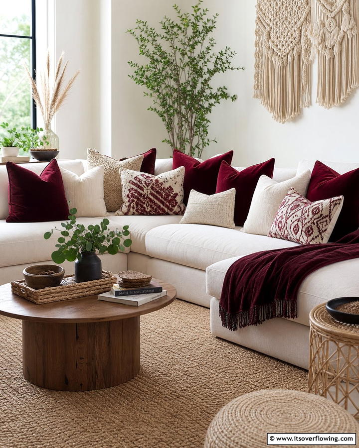Burgundy Throw PillowsOne - 25 Burgundy Living Room Ideas for a Rich and Cozy Look