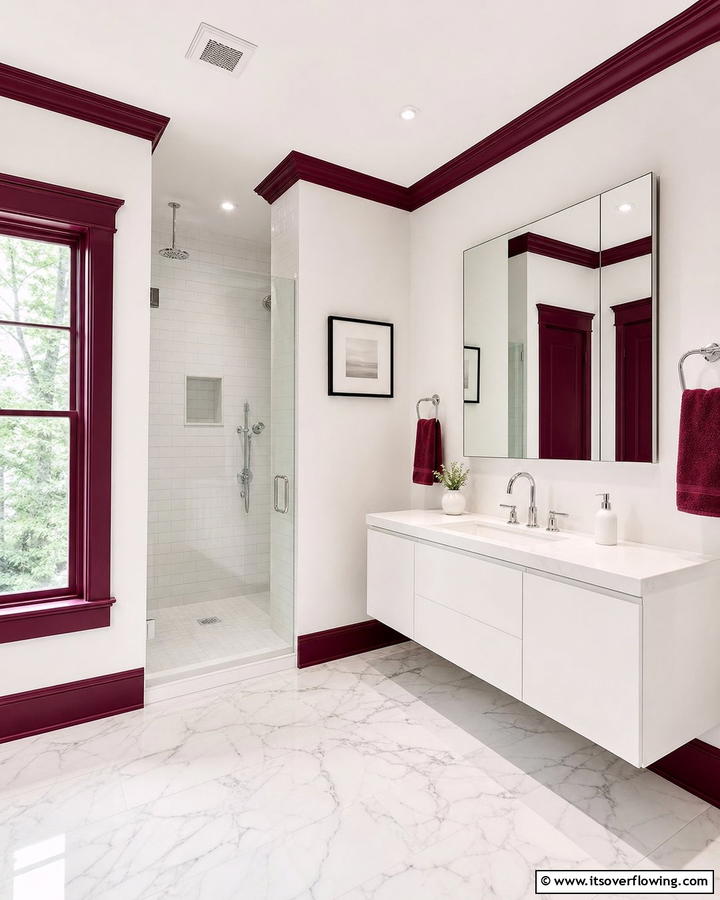 Burgundy Trim Details - 25 Elegant Burgundy Bathroom Ideas for a Luxe Look