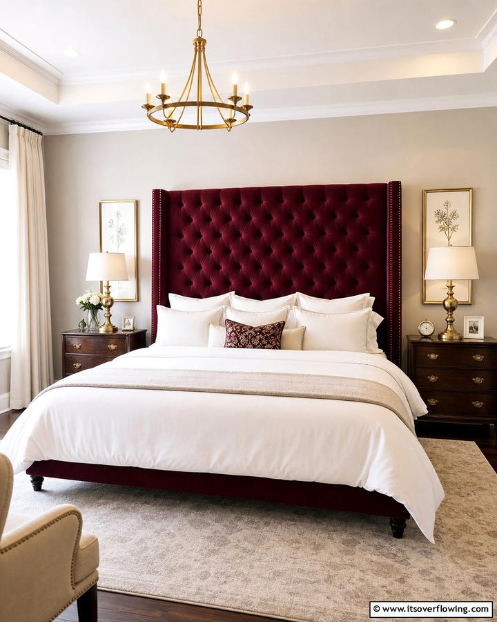 Burgundy Upholstered Headboard - 20 Luxurious Burgundy Bedroom Ideas for a Cozy Retreat
