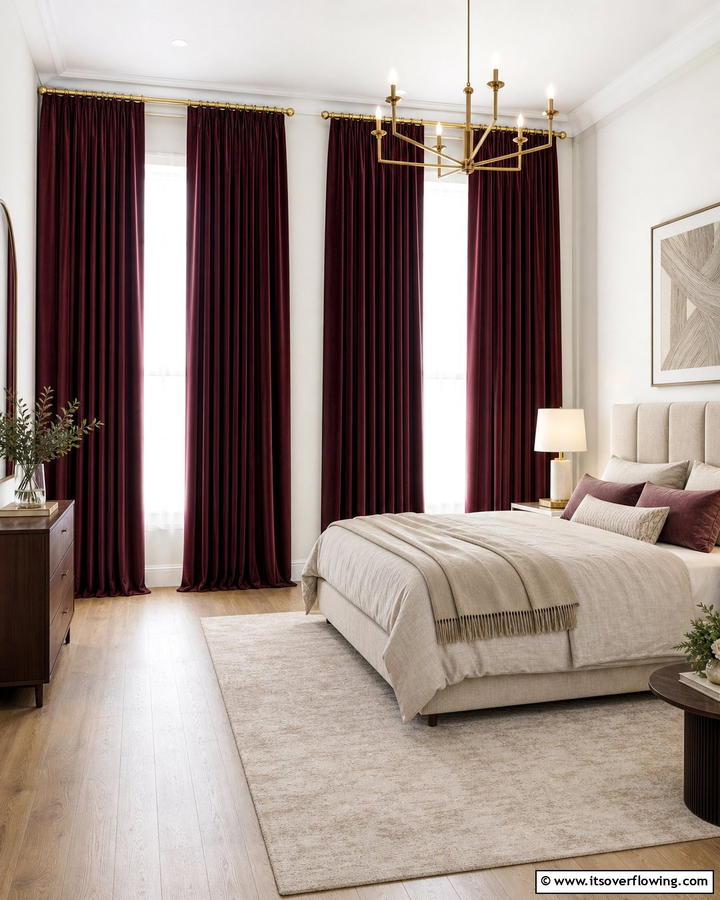 Burgundy Velvet Curtains - 20 Luxurious Burgundy Bedroom Ideas for a Cozy Retreat