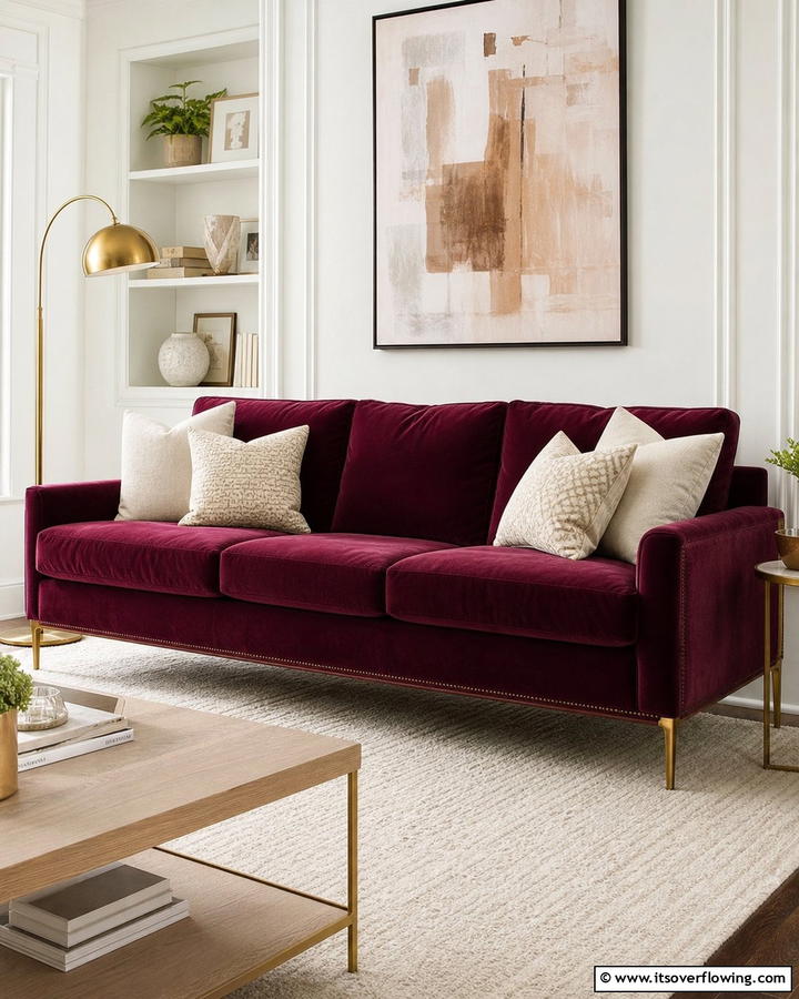 Burgundy Velvet Sofa - 25 Burgundy Living Room Ideas for a Rich and Cozy Look